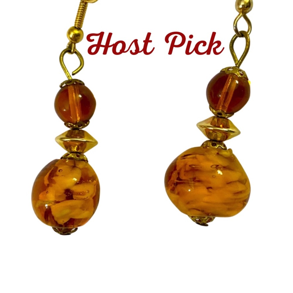 VINTAGE HANDCRAFTED Earrings Murano Yellow Glass Bead Pierced Drop Earrings